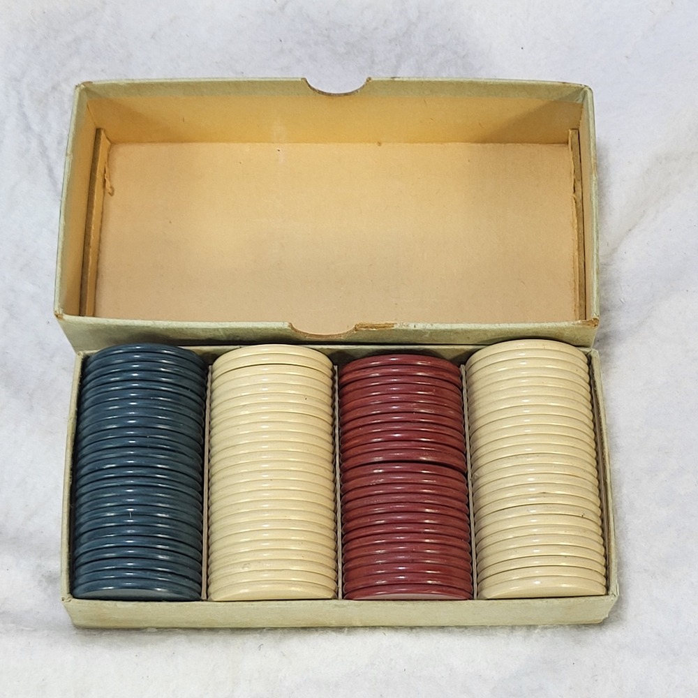 Vintage Anchor Poker Chips Set 99 Count Red White Blue Original Box